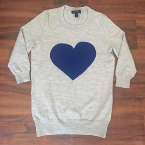 J Crew Grey Sweater Blue Heart Merino Wool Tippi